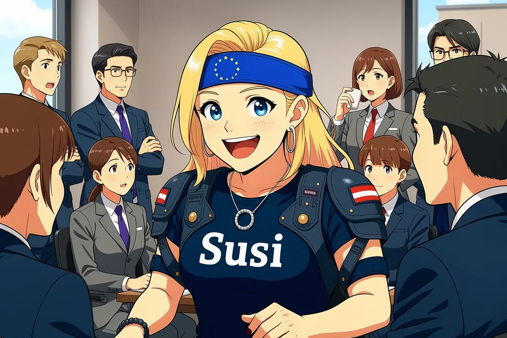 Susi in der Besprechung mit einem kleinen Büroteam