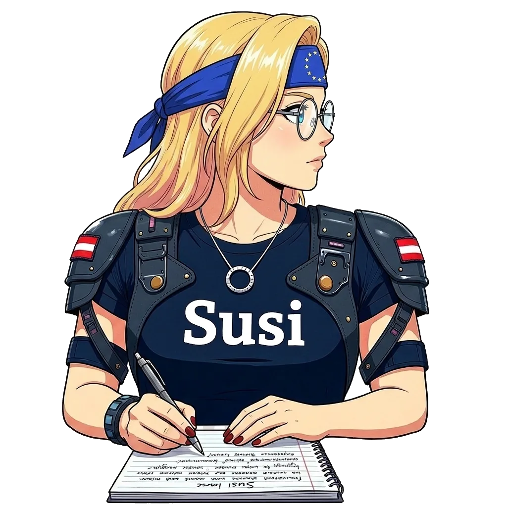 Susi schreibt bei einer Besprechung in einen Notizblock mit